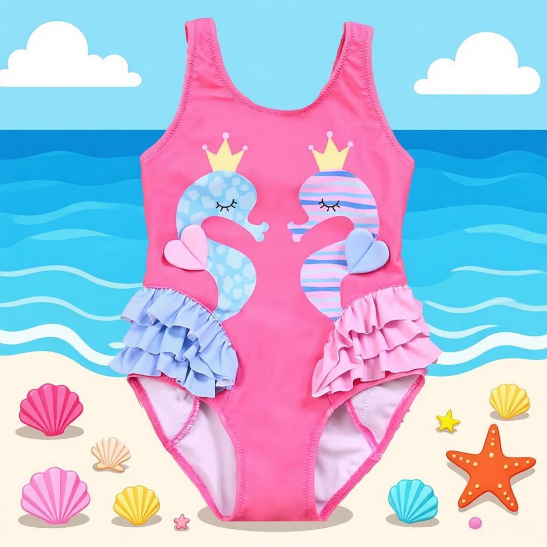 3D Printing Drawing - Trendy Girls Seahorse Swimsuit Pink 3D