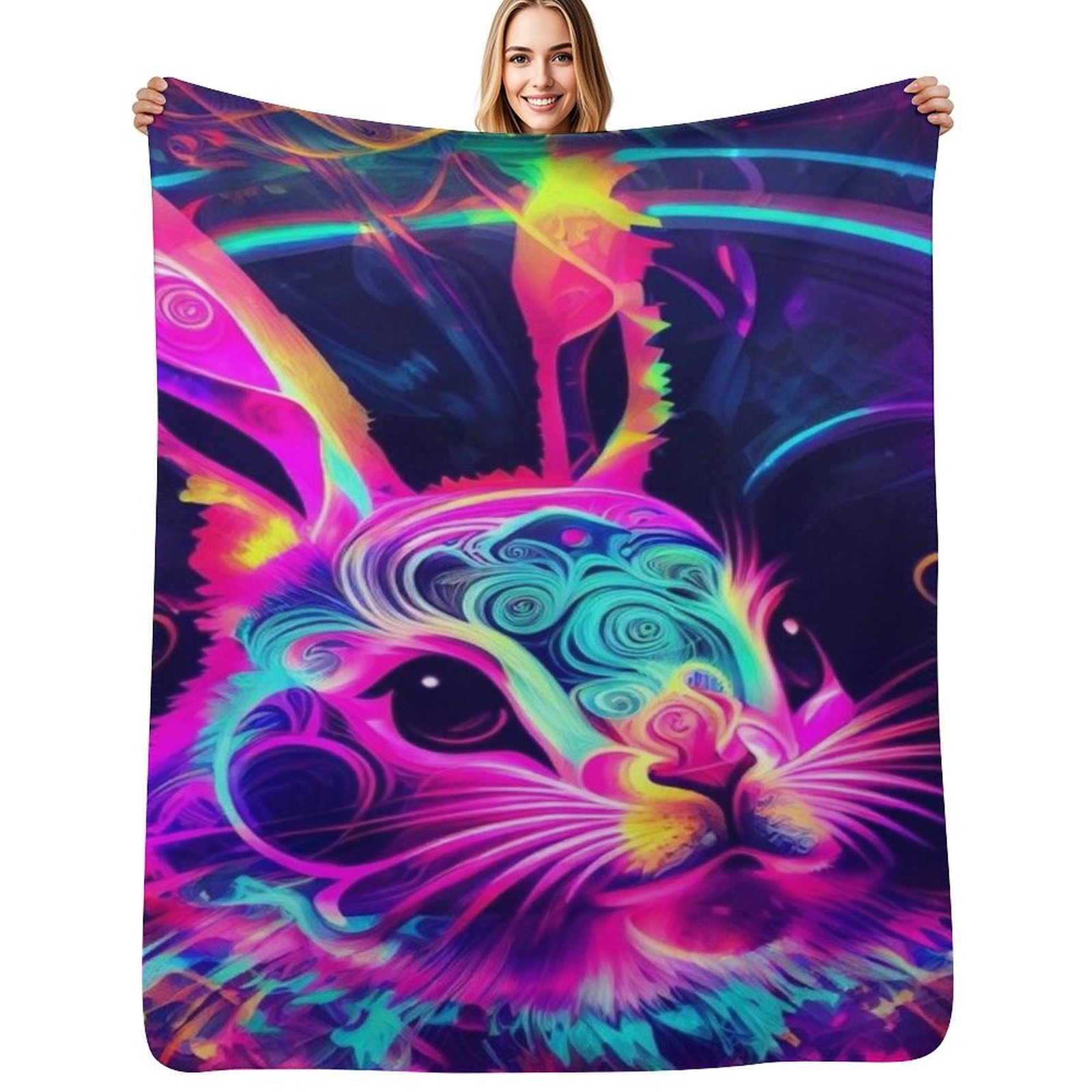 rabbit in neon Throw Blanket S - đánh giá và giá 3D Printing Rabbit