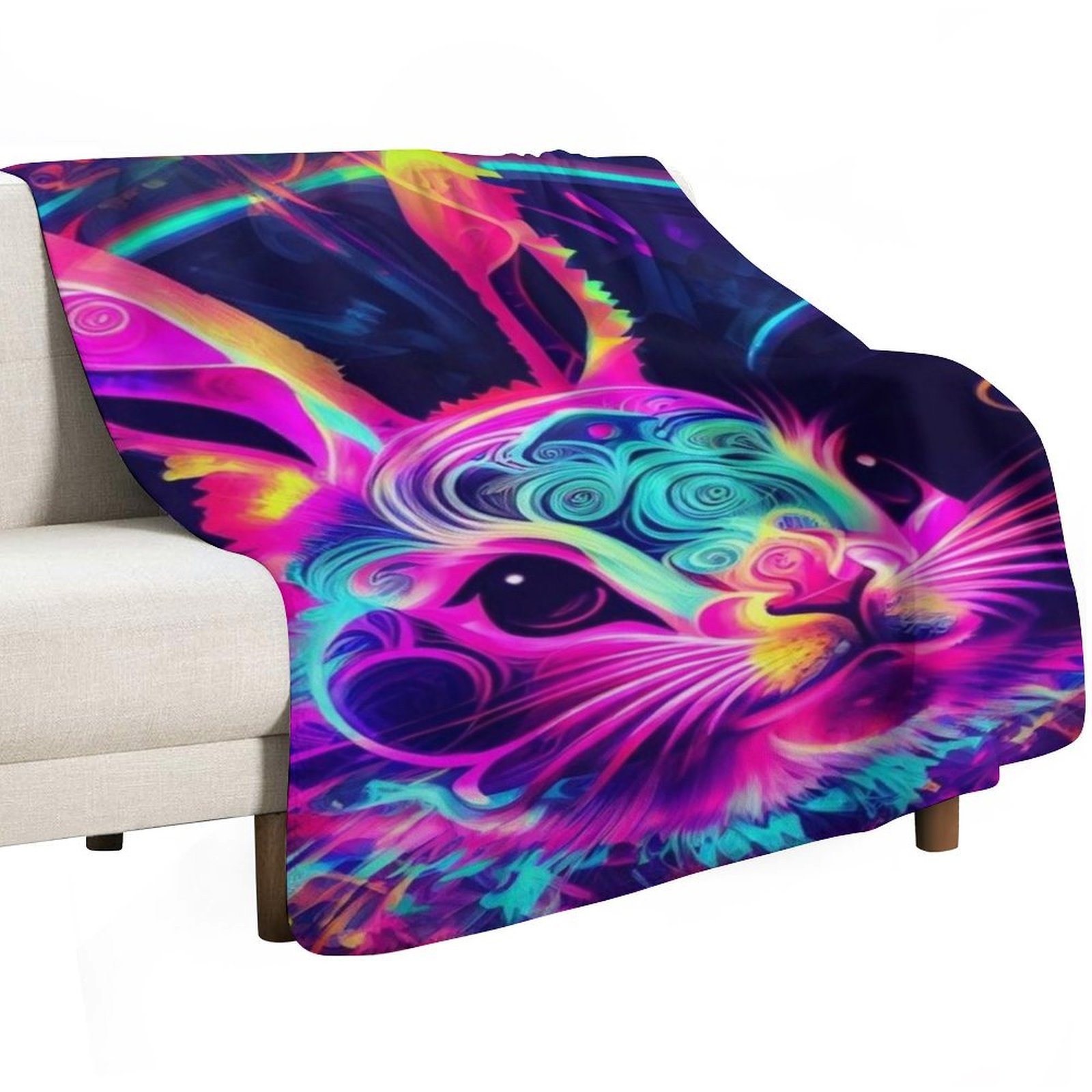 rabbit in neon Throw Blanket S - đánh giá và giá 3D Printing Rabbit
